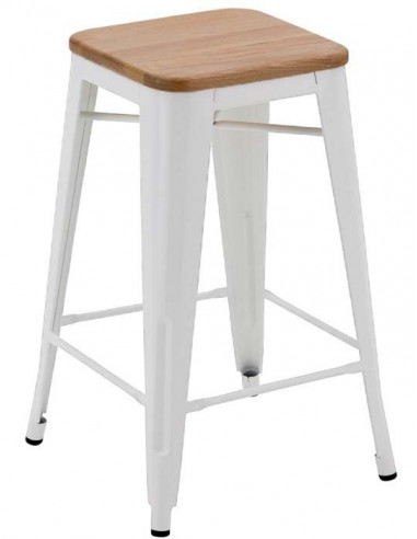 Vintage Metal Stackable Stool With Wood, Replica Tolix Wooden Seat Bar Stool